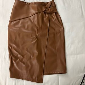 Brown Faux leather A line pencil skirt
